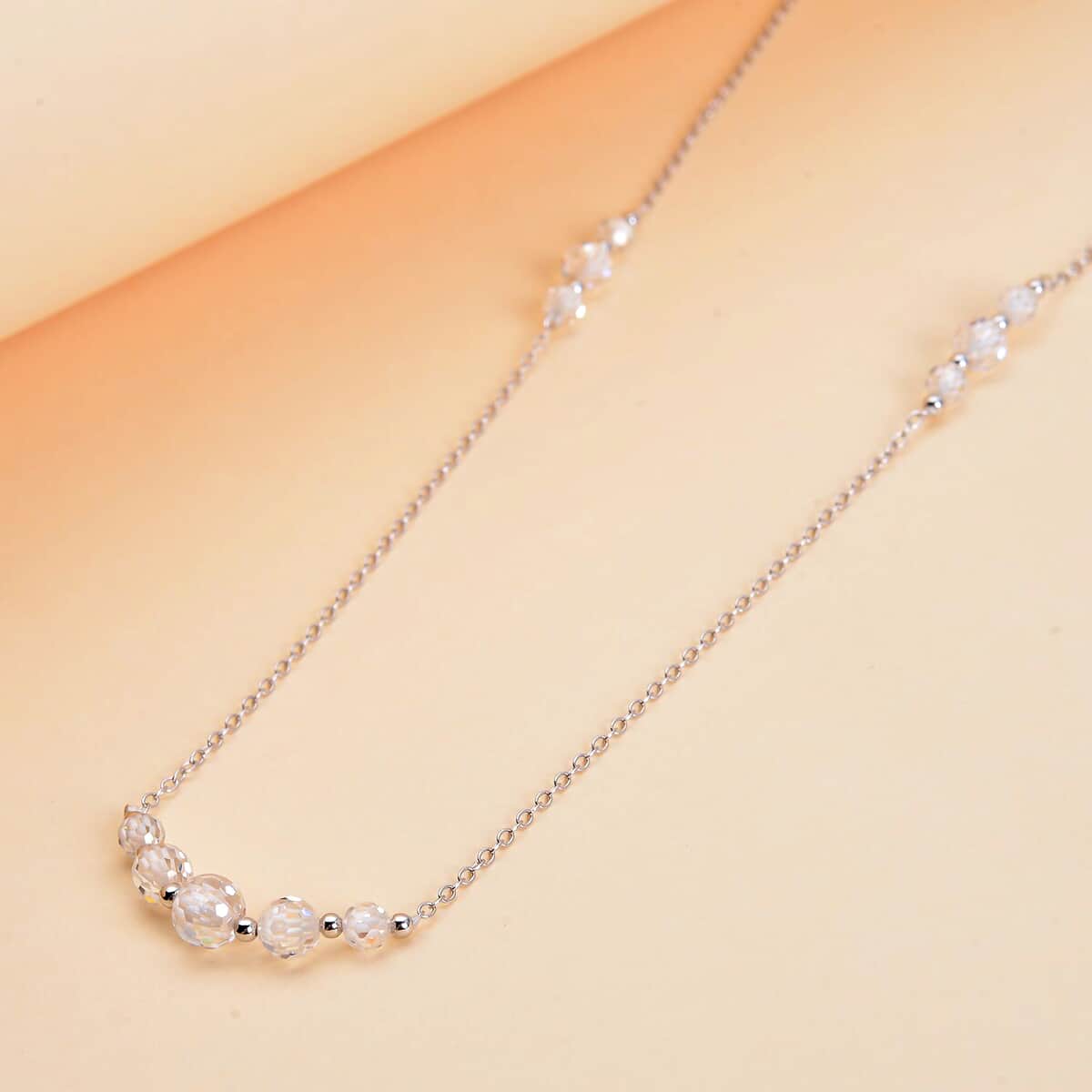 Moissanite Beaded Necklace 20-22 Inches in Rhodium Over Sterling Silver 9.35 ctw image number 1