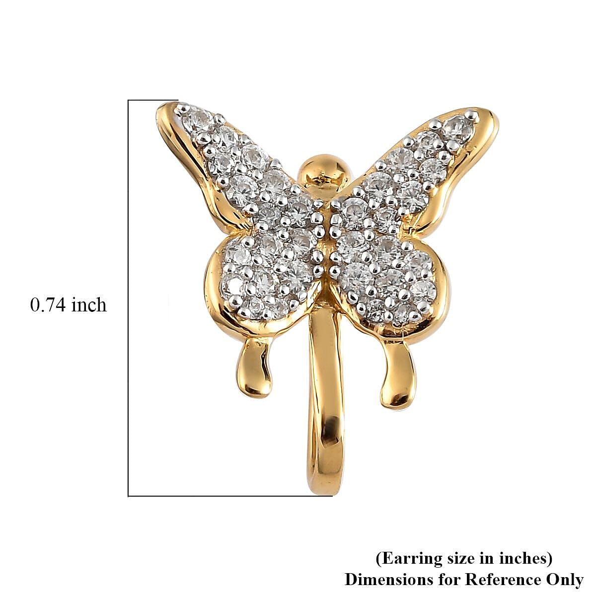 Buy Natural White Zircon Butterfly Ear Cuff in Vermeil Yellow Gold Over