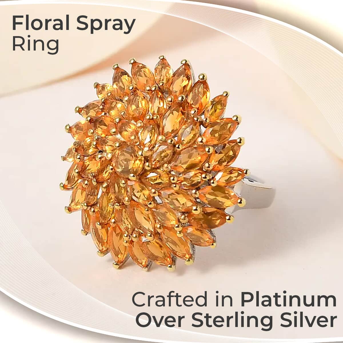 Jalisco Fire Opal Floral Spray Ring in Platinum Over Sterling Silver (Size 7.0) 3.65 ctw image number 1