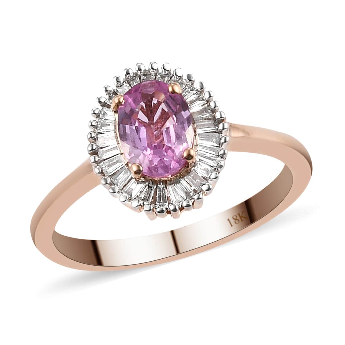 Iliana 18K Rose Gold AAA Madagascar Pink Sapphire and G-H SI Diamond Halo Ring (Size 7.0) 1.15 ctw image number 0