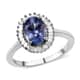 Tanzanite and Diamond Halo Ring in Platinum Over Sterling Silver (Size 6.0) 1.40 ctw image number 0