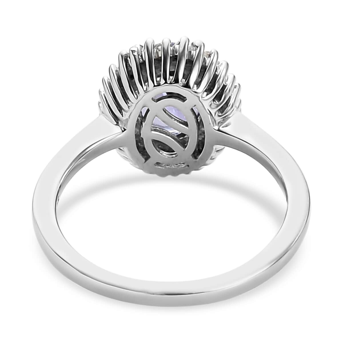 Tanzanite and Diamond Halo Ring in Platinum Over Sterling Silver (Size 6.0) 1.40 ctw image number 4