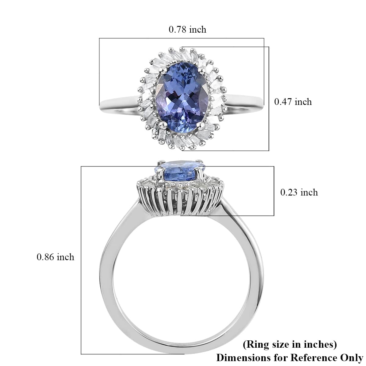 Tanzanite and Diamond Halo Ring in Platinum Over Sterling Silver (Size 6.0) 1.40 ctw image number 5