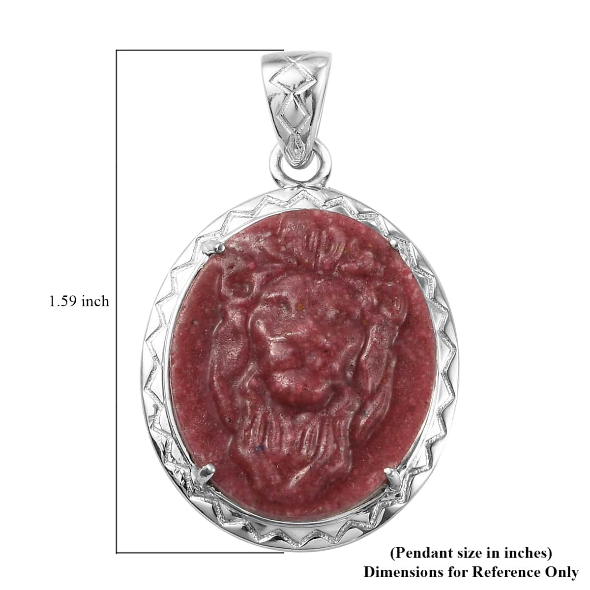 KARIS Freshened Thulite Carved Lion Pendant in Platinum Bond 11.75 ctw image number 4